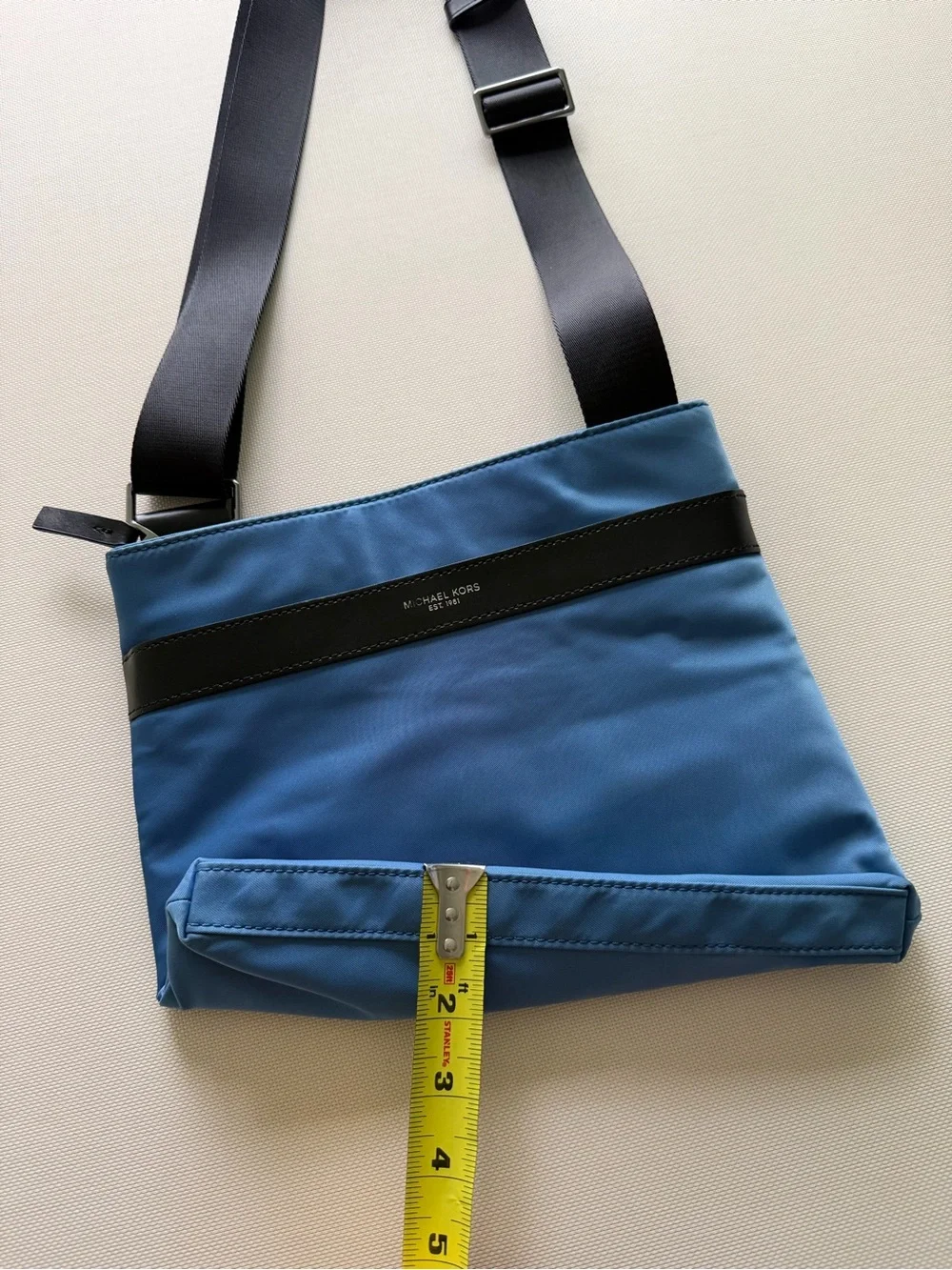 Michael Kors Blue Nylon Crossbody Messenger Bag with Black Strap